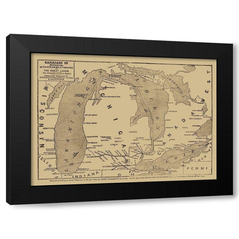 Michigan Railroads - Doggett 1848  Black Modern Wood Framed Art Print with Double Matting by Doggett