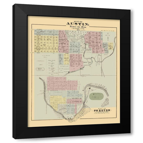 Austin, Preston Minnesota - Andreas 1874 Black Modern Wood Framed Art Print by Andreas