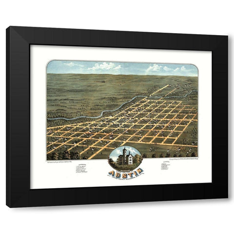 Austin Minnesota - Stoner 1870  Black Modern Wood Framed Art Print by Stoner