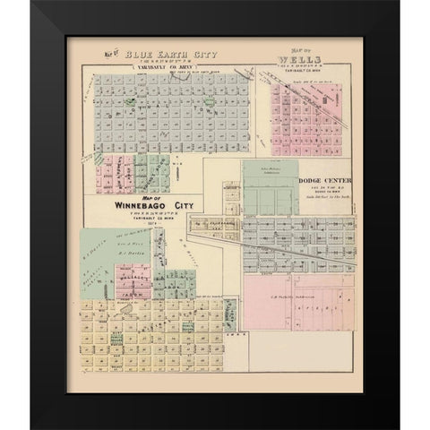 Blue Earth City Minnesota - Andreas 1874 Black Modern Wood Framed Art Print by Andreas