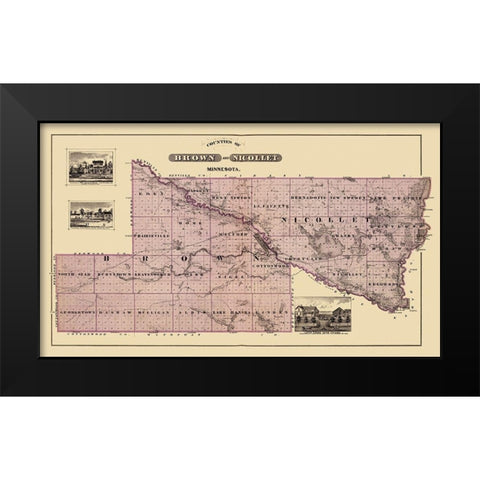 Brown  Nicollet Minnesota Landowner - Andreas 1874 Black Modern Wood Framed Art Print by Andreas