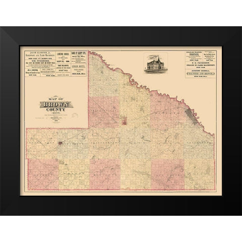 Brown County Minnesota - Haynes 1886  Black Modern Wood Framed Art Print by Haynes