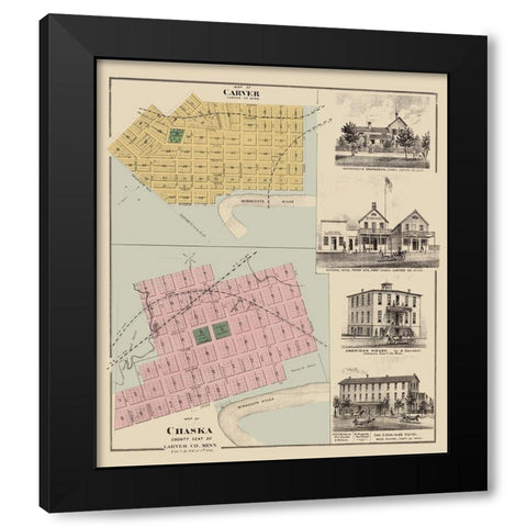 Carver, Chaska Minnesota - Andreas 1874 Black Modern Wood Framed Art Print by Andreas