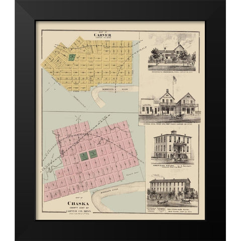 Carver, Chaska Minnesota - Andreas 1874 Black Modern Wood Framed Art Print by Andreas