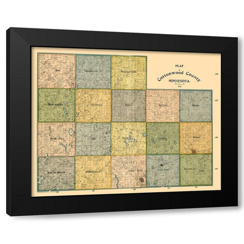 Cottonwood County Minnesota - Peterson 1898  Black Modern Wood Framed Art Print with Double Matting by Peterson