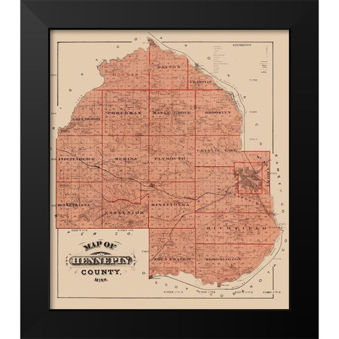 Hennepin Minnesota Landowner - Andreas 1874 Black Modern Wood Framed Art Print by Andreas