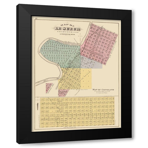 Le Sueur, Cleveland Minnesota - Andreas 1874 Black Modern Wood Framed Art Print with Double Matting by Andreas