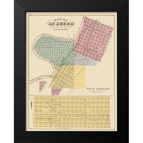 Le Sueur, Cleveland Minnesota - Andreas 1874 Black Modern Wood Framed Art Print by Andreas