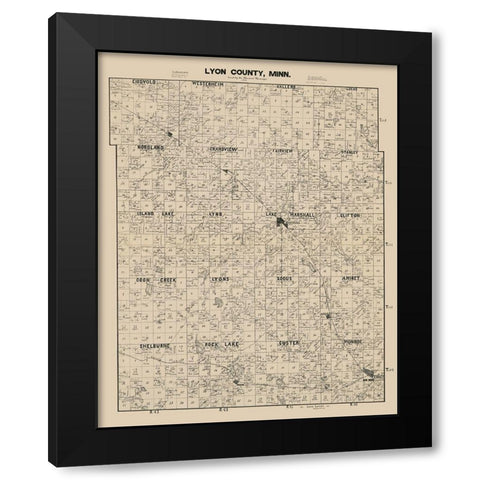 Lyon County Minnesota - Larson 1884  Black Modern Wood Framed Art Print by Larson