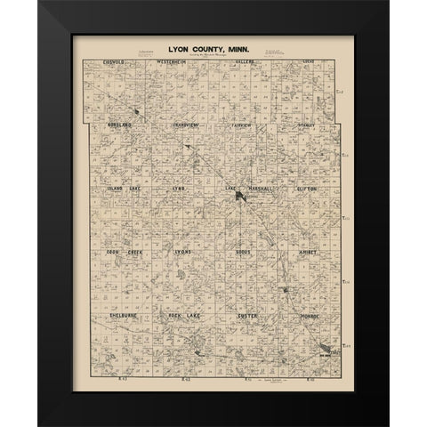 Lyon County Minnesota - Larson 1884  Black Modern Wood Framed Art Print by Larson