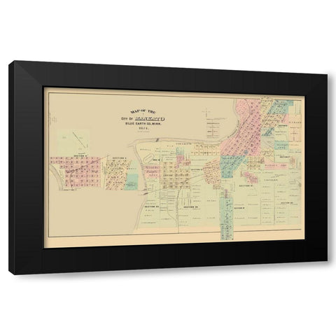 Mankato Minnesota - Andreas 1874 Black Modern Wood Framed Art Print by Andreas