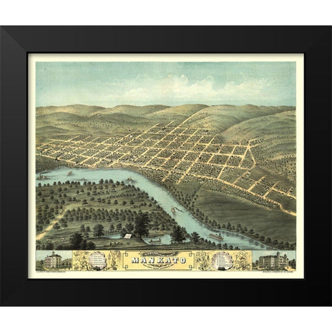 Mankato Minnesota - Stoner 1870  Black Modern Wood Framed Art Print by Stoner