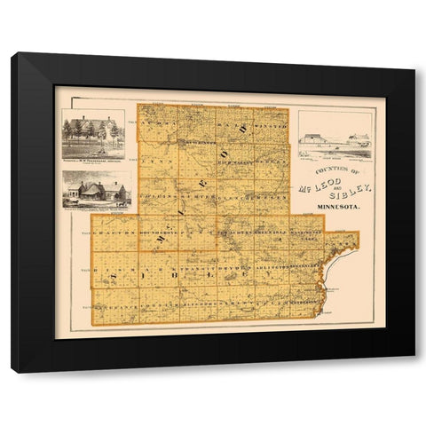 Mcleod  Sibley Minnesota Landowner - Andreas 1874 Black Modern Wood Framed Art Print by Andreas