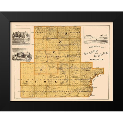 Mcleod  Sibley Minnesota Landowner - Andreas 1874 Black Modern Wood Framed Art Print by Andreas