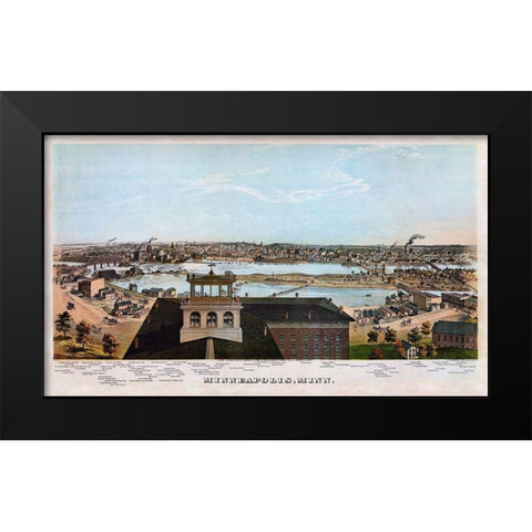 Minneapolis Minnesota - Shober 1874 Black Modern Wood Framed Art Print by Shober