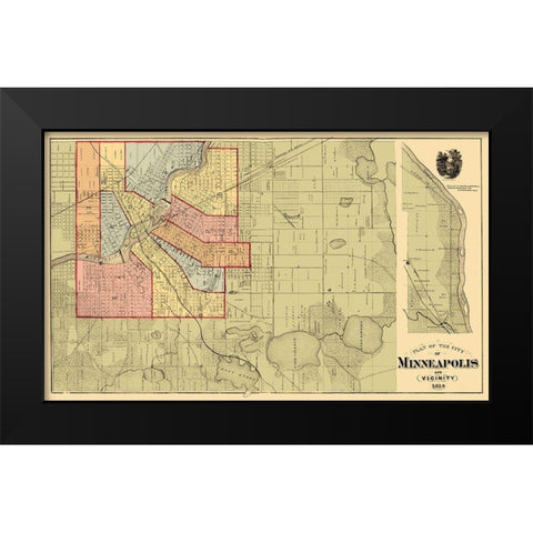 Minneapolis Minnesota Landowner - Andreas 1874 Black Modern Wood Framed Art Print by Andreas