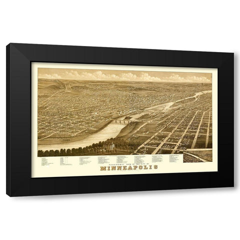 Minneapolis Minnesota - Stoner 1879  Black Modern Wood Framed Art Print by Stoner