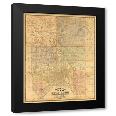 Ramsey County Minnesota - Potts 1885  Black Modern Wood Framed Art Print by Potts