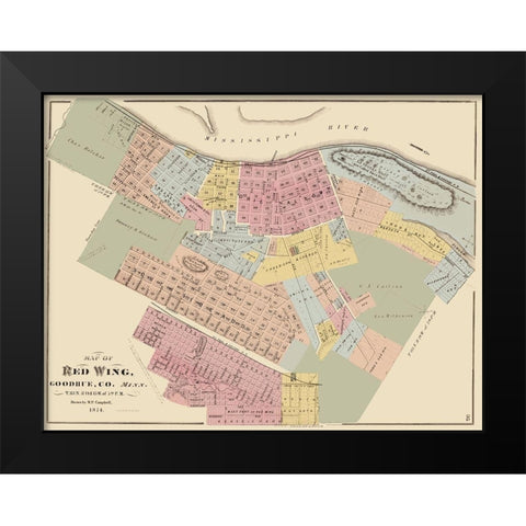 Red Wing Minnesota - Andreas 1874 Black Modern Wood Framed Art Print by Andreas