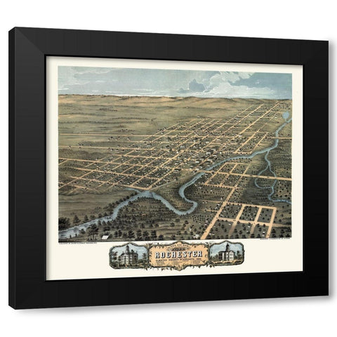 Rochester Minnesota - Stoner 1869  Black Modern Wood Framed Art Print by Stoner