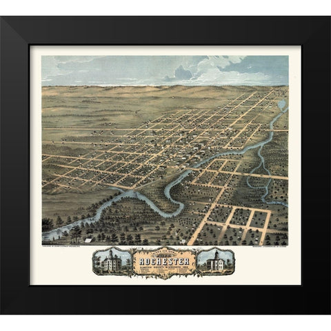 Rochester Minnesota - Stoner 1869  Black Modern Wood Framed Art Print by Stoner