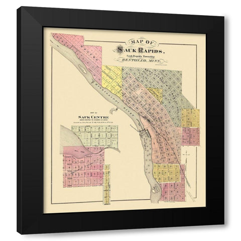 Sauk Rapids Minnesota Landowner - Andreas 1876 Black Modern Wood Framed Art Print with Double Matting by Andreas