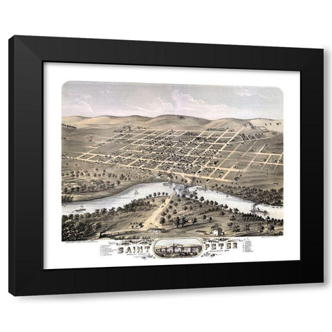 Saint Peter Minnesota - Stoner 1870  Black Modern Wood Framed Art Print by Stoner