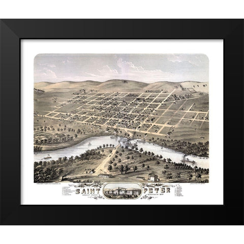 Saint Peter Minnesota - Stoner 1870  Black Modern Wood Framed Art Print by Stoner
