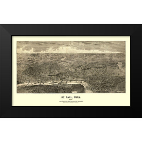 Saint Paul Minnesota - Richards 1888  Black Modern Wood Framed Art Print by Richards