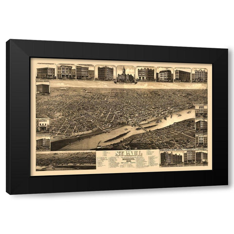 Saint Paul Minnesota - Stoner 1883  Black Modern Wood Framed Art Print by Stoner