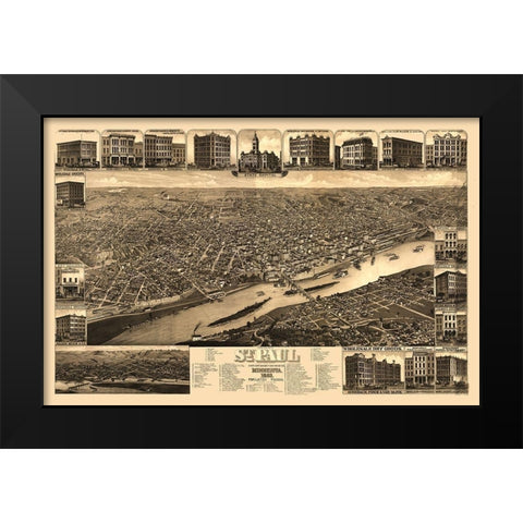 Saint Paul Minnesota - Stoner 1883  Black Modern Wood Framed Art Print by Stoner
