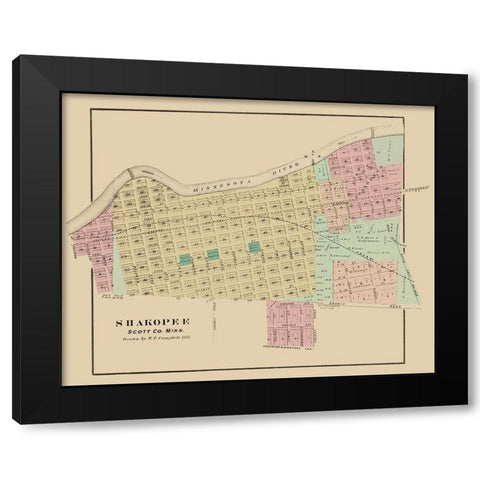 Shakopee Minnesota - Andreas 1874 Black Modern Wood Framed Art Print with Double Matting by Andreas