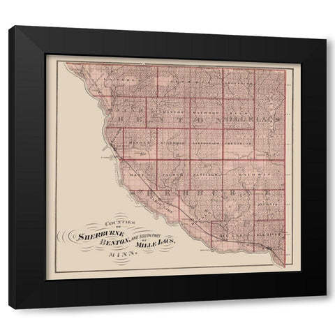 Sherburne Benton Mille Lacs Minnesota Landowner Black Modern Wood Framed Art Print by Andreas