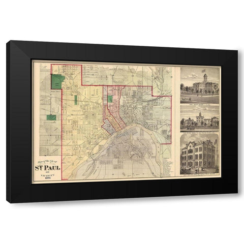 Saint Paul Minnesota Landowner - Andreas 1874 Black Modern Wood Framed Art Print with Double Matting by Andreas