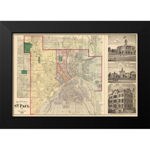 Saint Paul Minnesota Landowner - Andreas 1874 Black Modern Wood Framed Art Print by Andreas