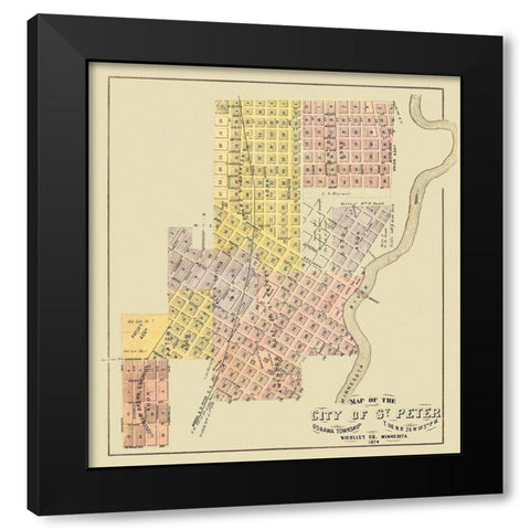Saint Peter Minnesota - Andreas 1874 Black Modern Wood Framed Art Print with Double Matting by Andreas