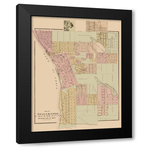 Stillwater Minnesota Landowner - Andreas 1874 Black Modern Wood Framed Art Print with Double Matting by Andreas