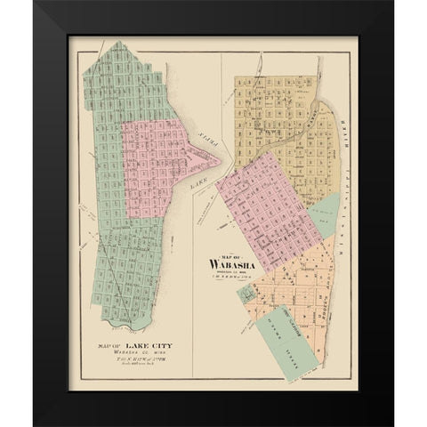Wabasha, Lake City Minnesota - Andreas 1874 Black Modern Wood Framed Art Print by Andreas