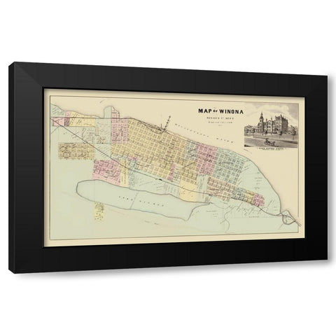 Winona Minnesota - Andreas 1874 Black Modern Wood Framed Art Print with Double Matting by Andreas