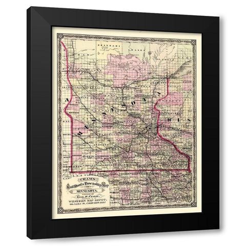 Minnesota - Cram 1875 Black Modern Wood Framed Art Print by Cram