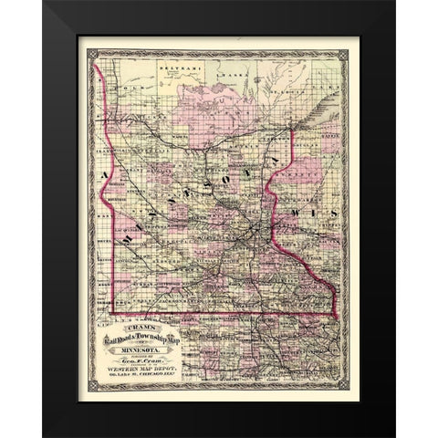 Minnesota - Cram 1875 Black Modern Wood Framed Art Print by Cram