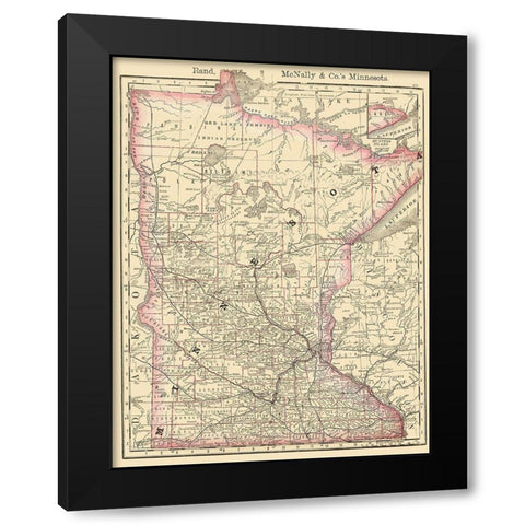 Minnesota - Rand McNally 1879 Black Modern Wood Framed Art Print by Rand McNally