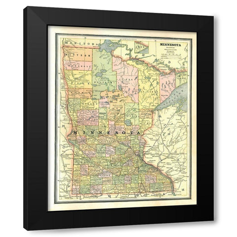 Minnesota - Cram 1886 Black Modern Wood Framed Art Print with Double Matting by Cram