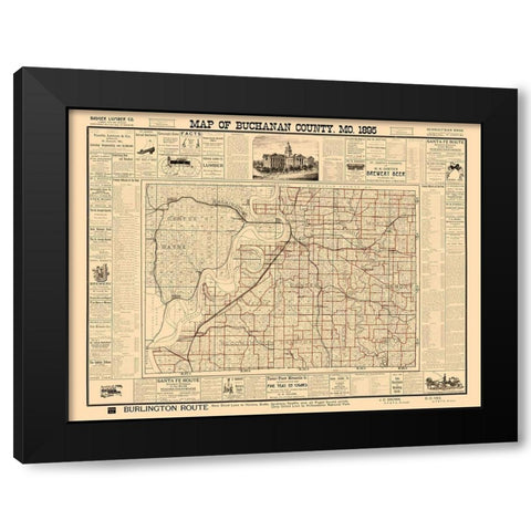 Buchanan County Missouri - Rutt 1895  Black Modern Wood Framed Art Print by Rutt