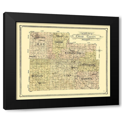 Cedar County Missouri -1908 Black Modern Wood Framed Art Print by Unknown