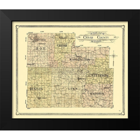Cedar County Missouri -1908 Black Modern Wood Framed Art Print by Unknown
