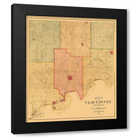 Clay County Missouri - Hopkins 1887  Black Modern Wood Framed Art Print with Double Matting by Hopkins
