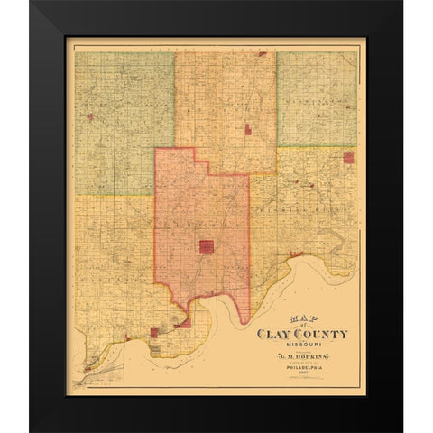 Clay County Missouri - Hopkins 1887  Black Modern Wood Framed Art Print by Hopkins