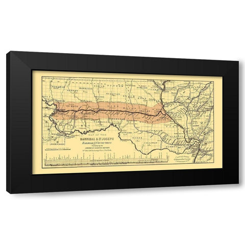 Hannibal and St Joseph Railroad - Colton 1860 Black Modern Wood Framed Art Print with Double Matting by Colton