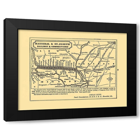 Hannibal and St Joseph Railroad - Hunt 1863 Black Modern Wood Framed Art Print by Hunt